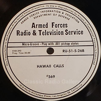 Hawaii Calls transcription disc